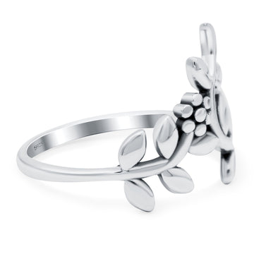 Leaves & Vines Band Oxidized Solid 925 Sterling Silver Thumb Ring (14mm)